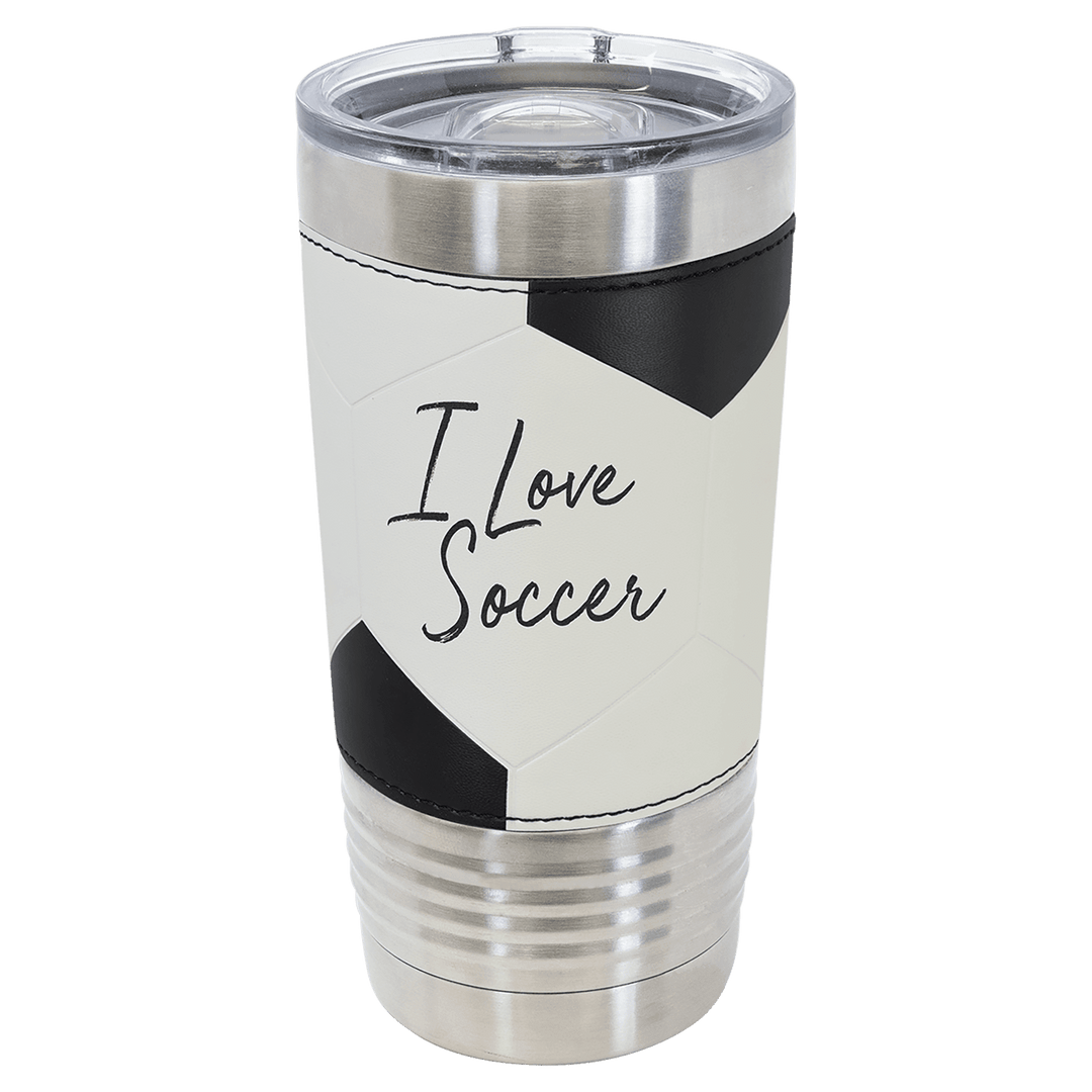 Each sports tumbler features the sport ball of your choice.