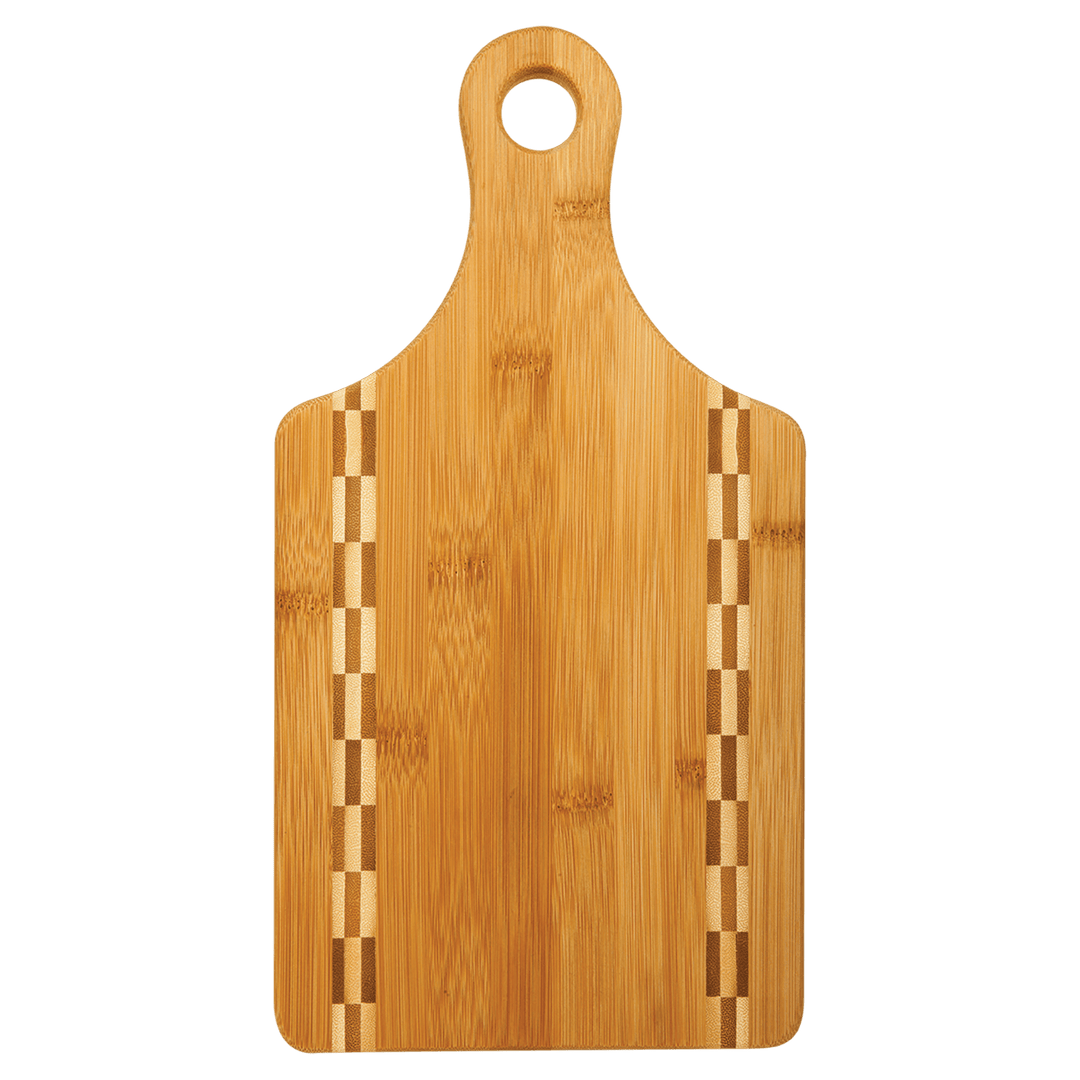 Bamboo Paddle Shaped Cutting Board with Butcher Block Inlay