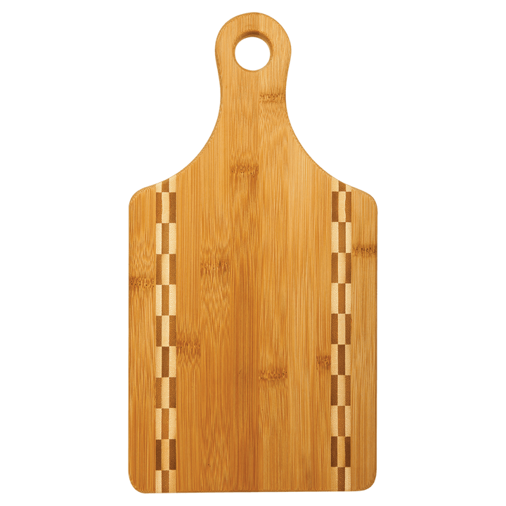 Bamboo Paddle Shaped Cutting Board with Butcher Block Inlay