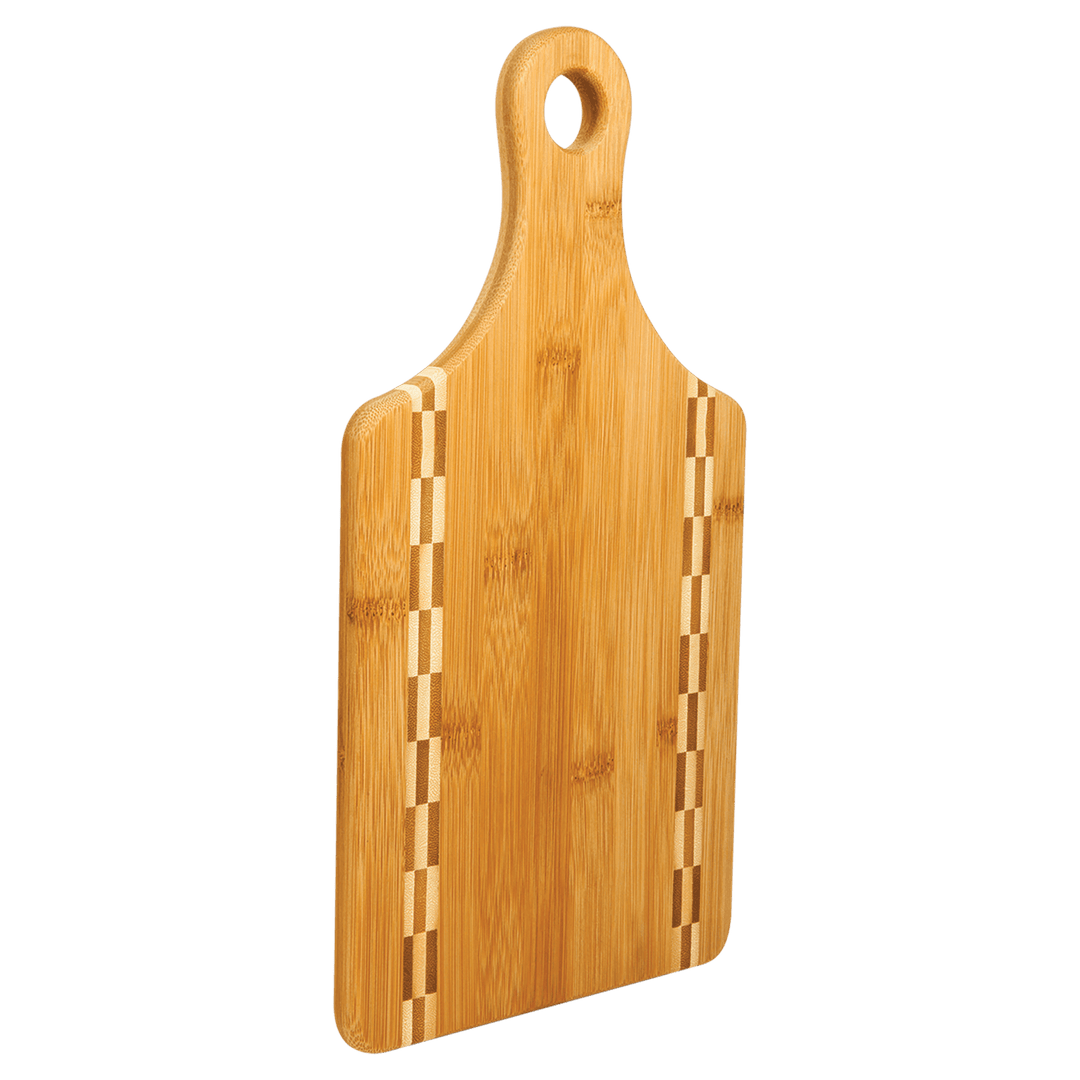 Bamboo Paddle Shaped Cutting Board with Butcher Block Inlay