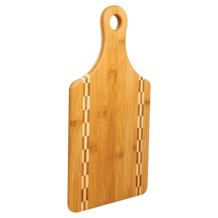 Bamboo Paddle Shaped Cutting Board with Butcher Block Inlay