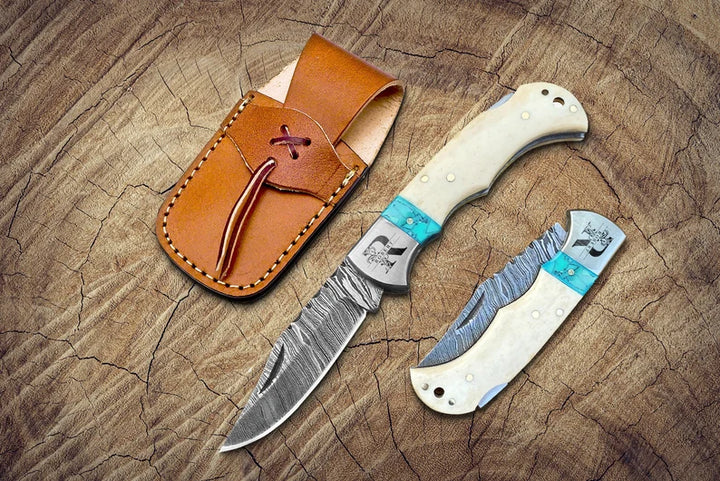 Bison River Bone/ Blue Folding Knife