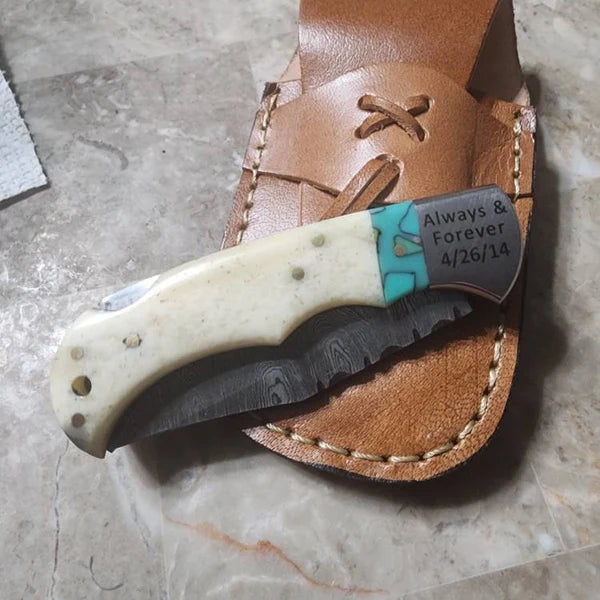 Bison River Bone/ Blue Folding Knife