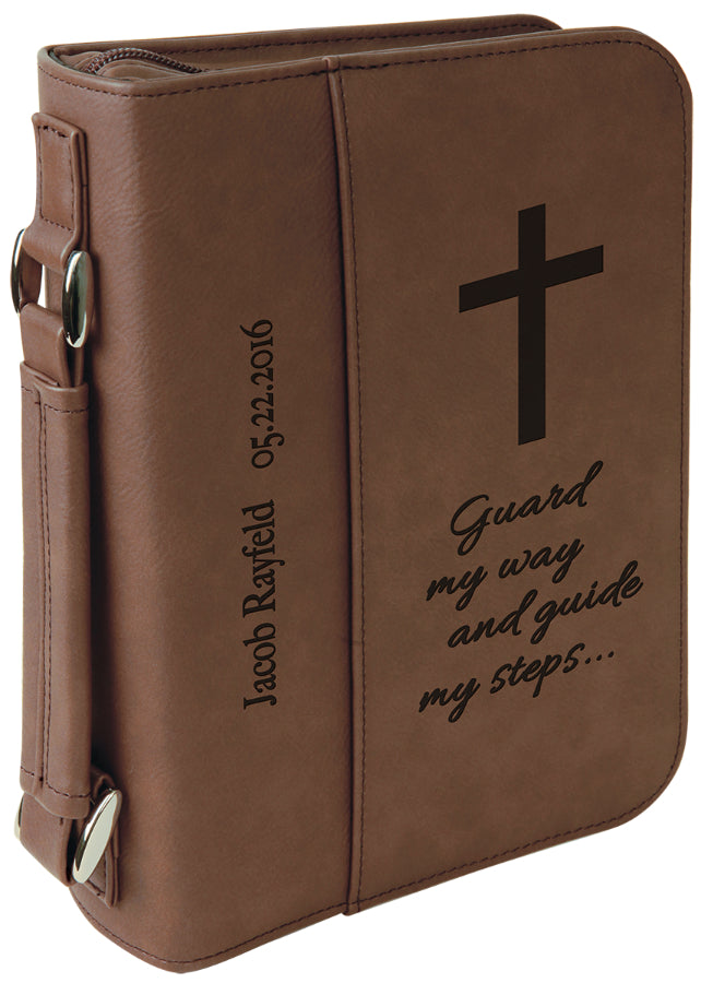 Custom Engraved Bible Cover with Footprints and Inscription - Handmade Leather Bible Cover in Antique Brown - Godparent Gift online Idea