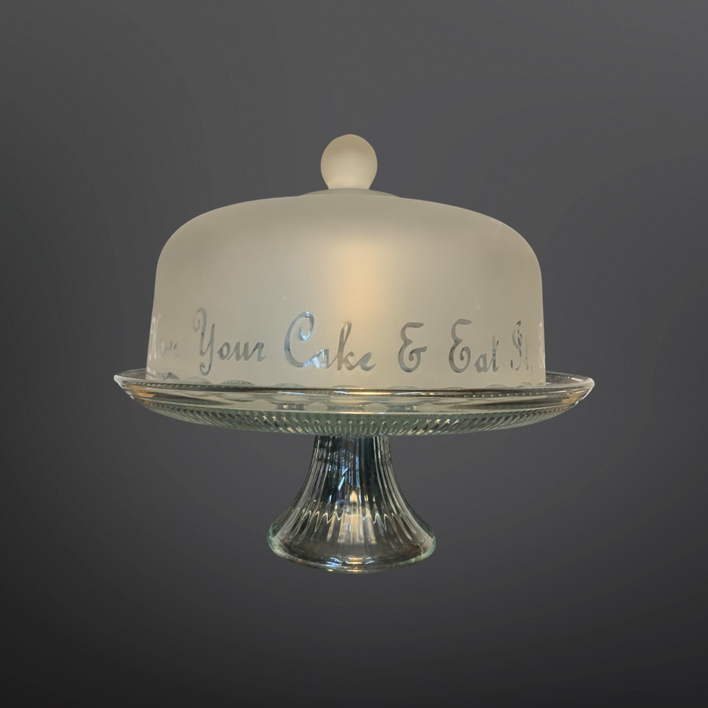 Sold at Auction: ETCHED GLASS CAKE STAND & DOME COVER